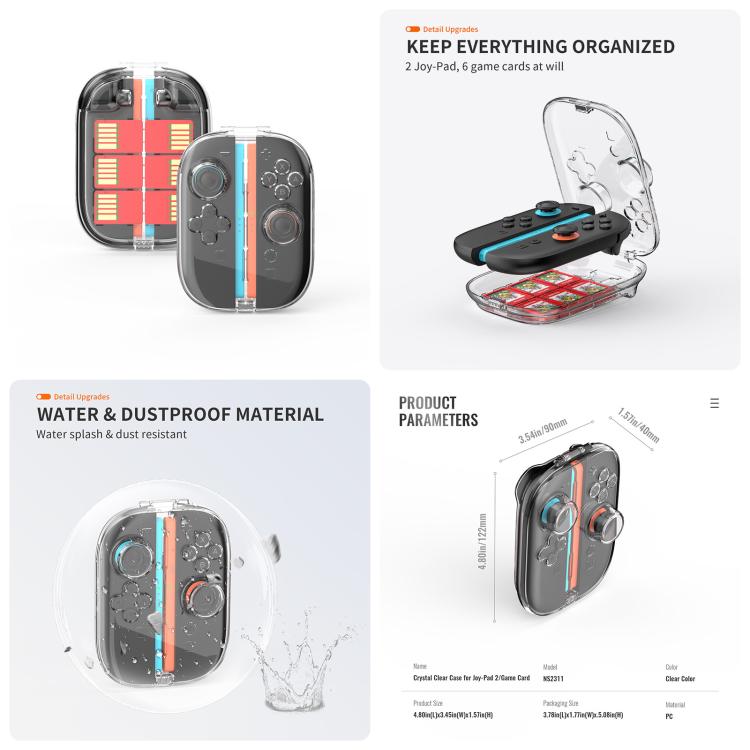 For Nintendo Switch 2 JYS 5-in-1 Crystal Case Full Protection Set Includes Console Shell, Joy-con & Pro Controller Cover, Faceplate, Game Cartridge Case