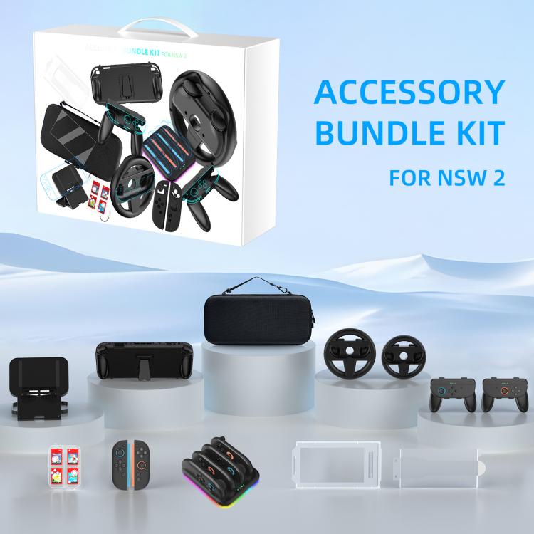 For Nintendo Switch 2 JYS Accessory Bundle Kit with Carrying Case, Charging Dock, Protective Shell, Desktop Stand, Steering Wheel, Grip, etc