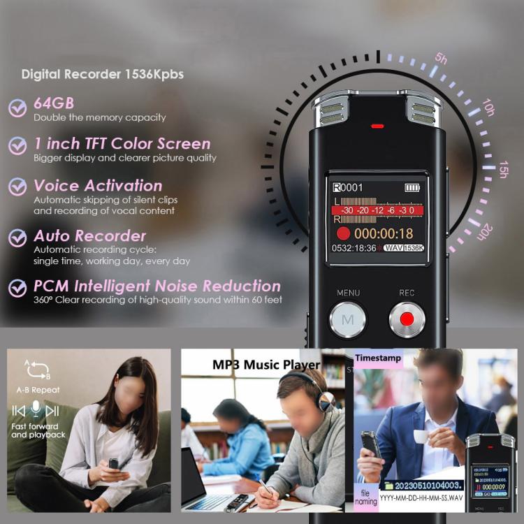 Portable HD Noise-Cancelling Voice-Activated Digital Voice Recorder For Conferences