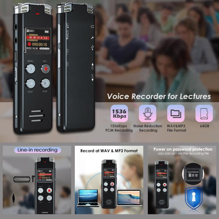 Portable HD Noise-Cancelling Voice-Activated Digital Voice Recorder For Conferences