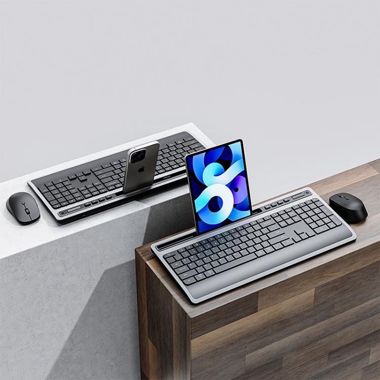 Wireless Keyboard and Mouse Combo for Business Office with Tablet Slot & Wrist Rest