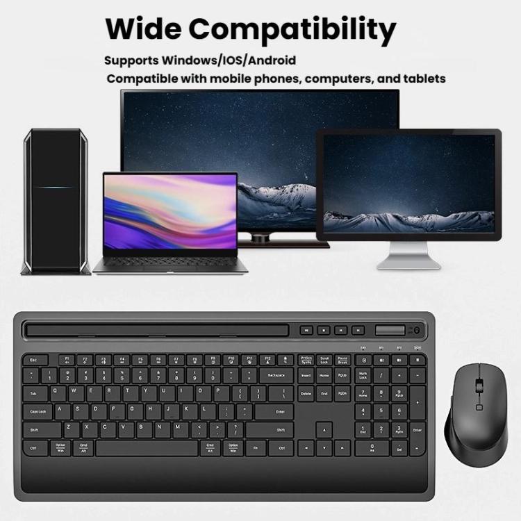 Wireless Keyboard and Mouse Combo for Business Office with Tablet Slot & Wrist Rest