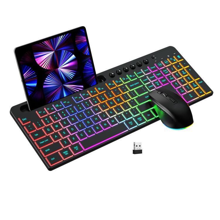 RGB Backlit Rechargeable Wireless Keyboard and Mouse Combo with Tablet Slot for Gaming, Office, and Home