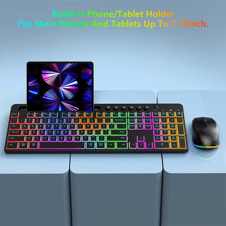 RGB Backlit Rechargeable Wireless Keyboard and Mouse Combo with Tablet Slot for Gaming, Office, and Home