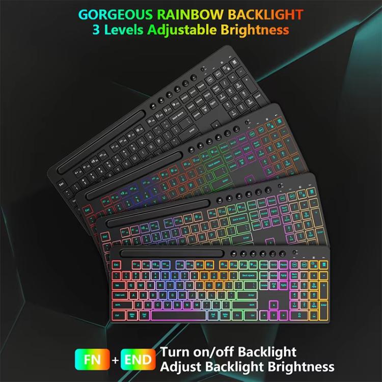 RGB Backlit Rechargeable Wireless Keyboard and Mouse Combo with Tablet Slot for Gaming, Office, and Home