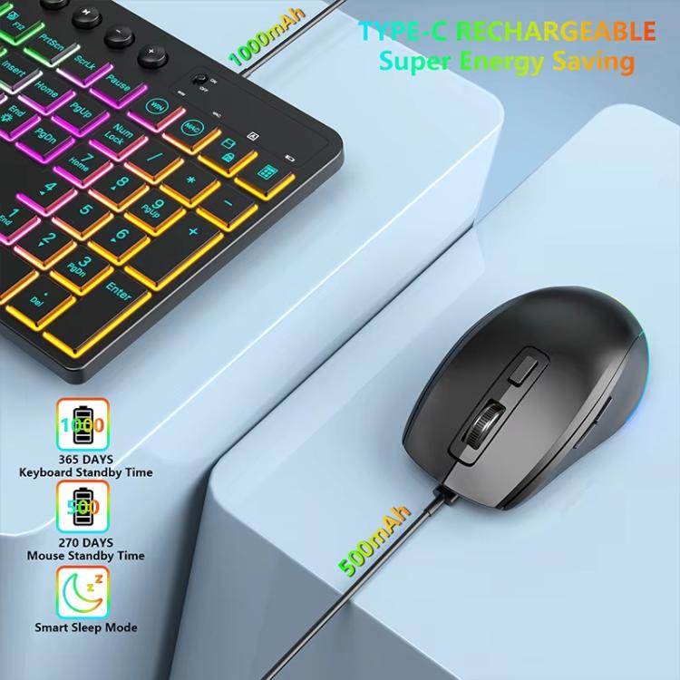 RGB Backlit Rechargeable Wireless Keyboard and Mouse Combo with Tablet Slot for Gaming, Office, and Home