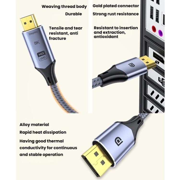 DP To HDMI 8K 60HZ HD Conversion Cable TV Computer Connection Conversion Monitor Projection Cable