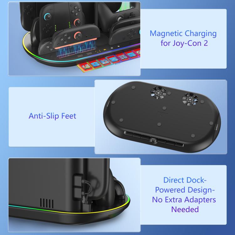 For Nintendo Switch 2 JYS NS2322 With RGB Light Charging Base Cooling Charging Storage Integrated Base