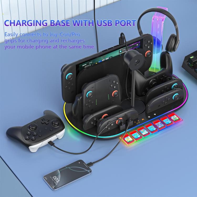 For Nintendo Switch 2 JYS NS2322 With RGB Light Charging Base Cooling Charging Storage Integrated Base