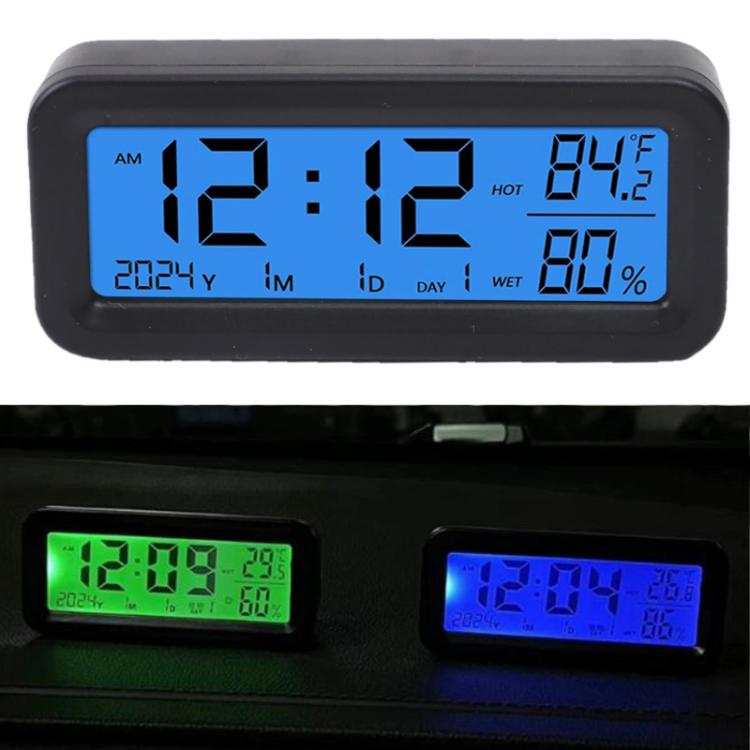 Car Solar-powered Clock With Luminous Light Thermometer Humidity Meter