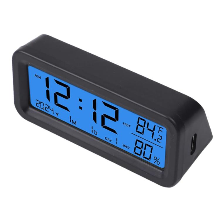 Car Solar-powered Clock With Luminous Light Thermometer Humidity Meter