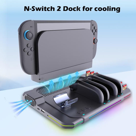 For Nintendo Switch 2 Multi-function Cooling Charging Dock Station With RGB Lighting & Card Slots