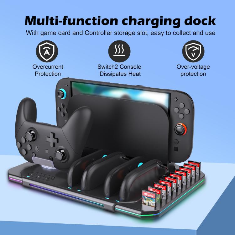 For Nintendo Switch 2 Multi-function Cooling Charging Dock Station With RGB Lighting & Card Slots