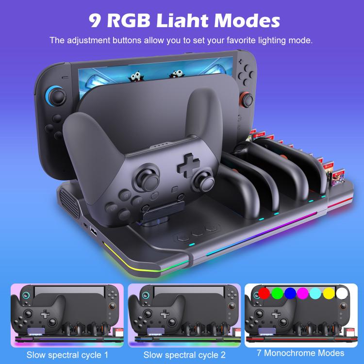 For Nintendo Switch 2 Multi-function Cooling Charging Dock Station With RGB Lighting & Card Slots
