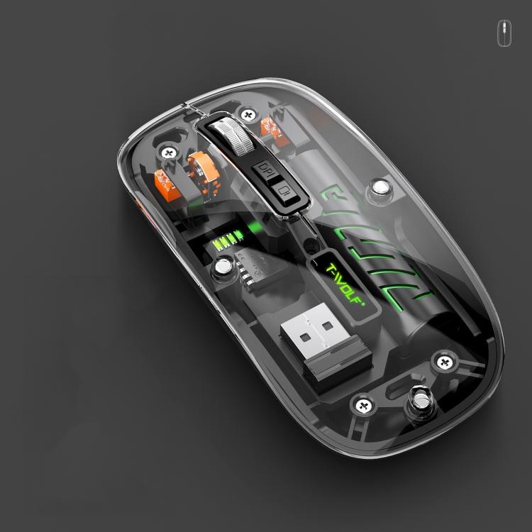 T-WOLF X11 Transparent Wireless Mouse Dual Mode 2.4G+Bluetooth, USB-C Rechargeable with Magnetic Cover