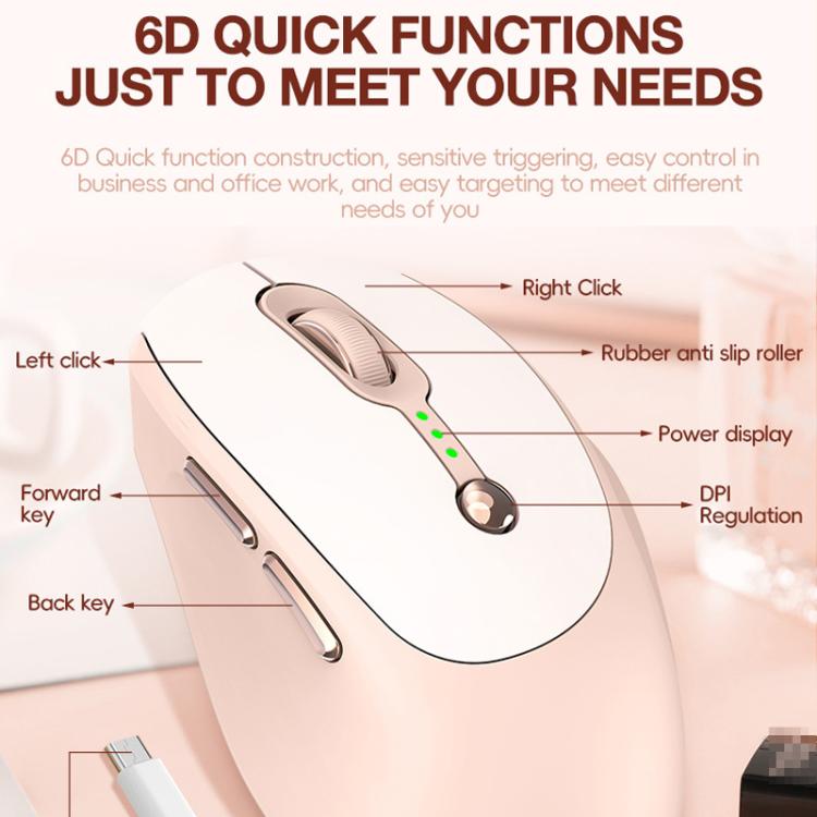 2400 DPI Wireless Mouse USB-C Rechargeable, Milk Tea Color Elegant Design with Battery Indicator
