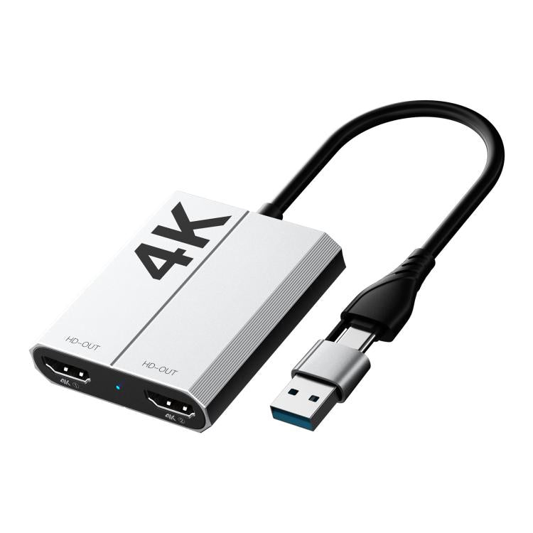 USB3.0+Type-C To Dual HDMI Extender 4K 60HZ Dual Screen Heterodyne HD Video Converter