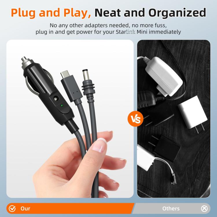 3 In 1 TYPE-C To DC Cigarette Lighter Car Charger For Starlink 4th GEN Mini