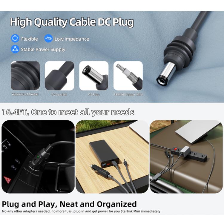 3 In 1 TYPE-C To DC Cigarette Lighter Car Charger For Starlink 4th GEN Mini