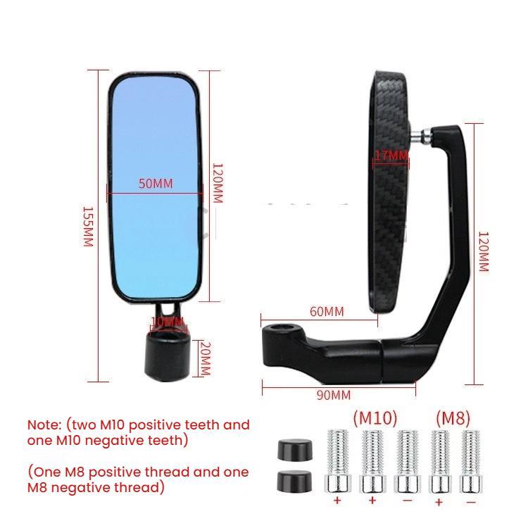 Electric Bike Modified Aluminum Alloy Blue Glass Square Curved Rod Rearview Mirror