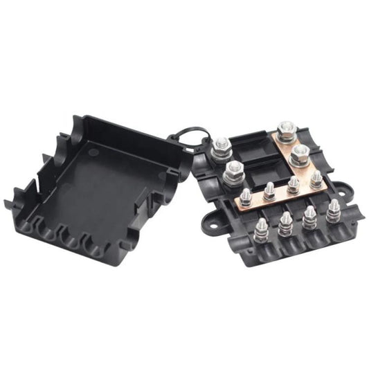 6-Way Automotive Fuse Block Box, 2-500A 32V DC, with 2 Input and 4 Output Terminals