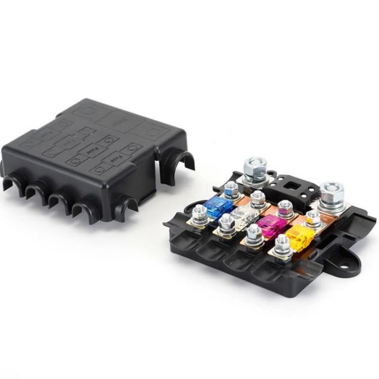 6-Way Automotive Fuse Block Box, 2-500A 32V DC, with 2 Input and 4 Output Terminals