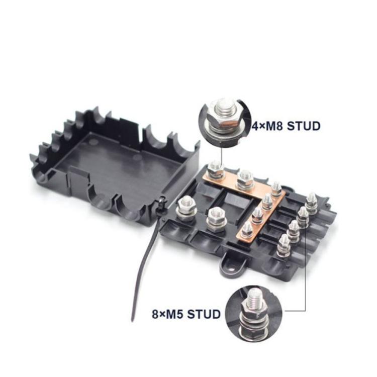 6-Way Automotive Fuse Block Box, 2-500A 32V DC, with 2 Input and 4 Output Terminals