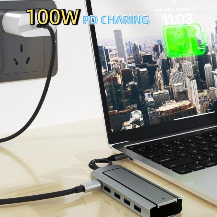 6-In-1 Type-C/USB-C To PD+HDMI (4K 30hz) +USB3.0 X 3+SATA/NVME SSD Docking Station