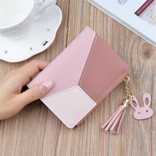 Short Leather Women Zipper Purse Panelled Wallets Trendy Coin Purse