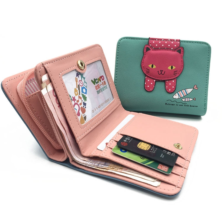 Women Cute Cat Wallet Small Zipper Wallet PU Leather Coin Purse Card Holder, Cat Rose Red, Cat Black, Cat Blue, Cat Green, Cat Pink