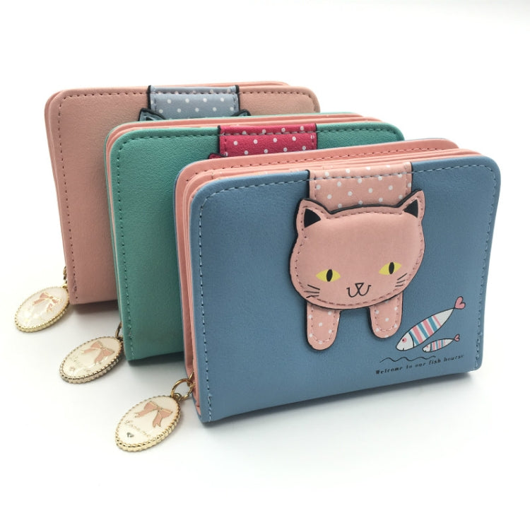 Women Cute Cat Wallet Small Zipper Wallet PU Leather Coin Purse Card Holder, Cat Rose Red, Cat Black, Cat Blue, Cat Green, Cat Pink