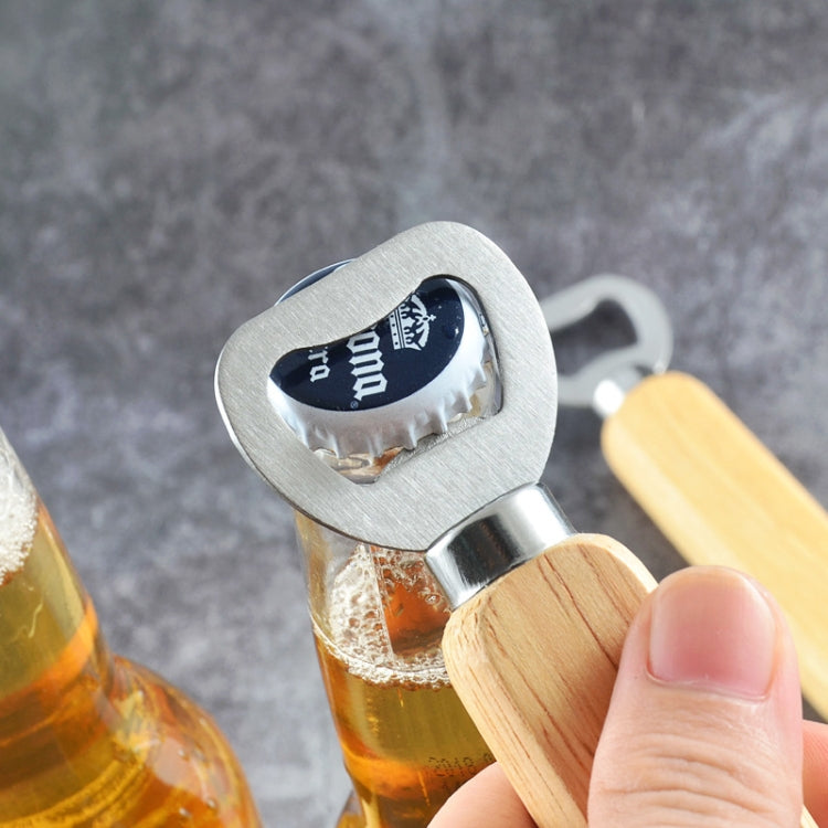2 PCS Stainless Steel Beer Bottle Opener with Rubber Wood Handle Creative Gift Soda Bottle Driver