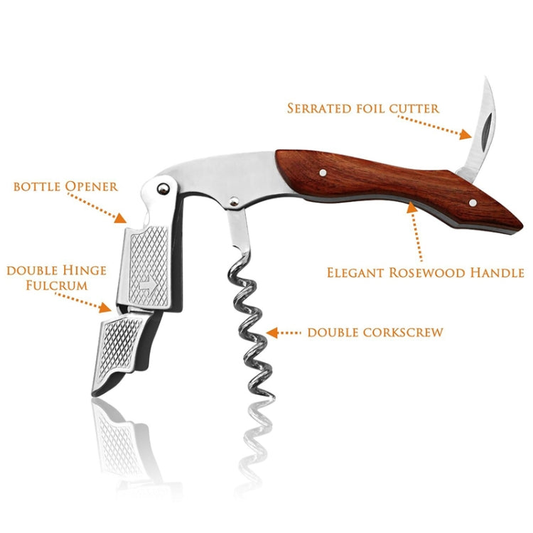 2 PCS Wood Handle Professional  Multifunction Double Steel Head Portable Screw Corkscrew Wine Bottle Opener