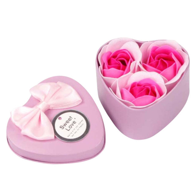 3 Soap Flowers Valentine's Day Gifts Tanabata Gifts Wedding Creative Gifts Heart Shaped Iron Box Roses