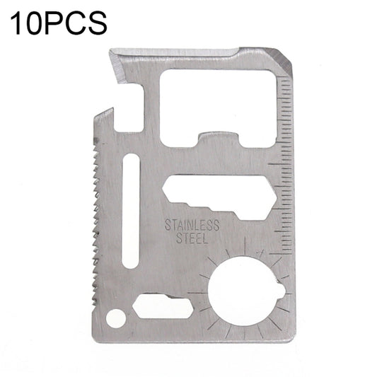 100 PCS 11 in 1 Outdoor Portable Multi-function Stainless Steel Hollow Tool Card Cutter with Leather Case, Size: 6.9 x 4.5cm