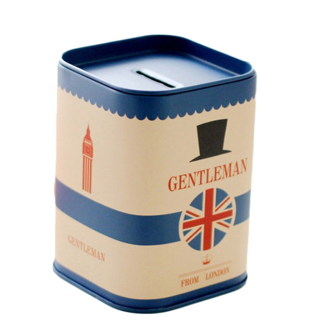 Personalise Square Piggy Bank Logbook Series Tin Plate Box Money Saving Pot Coin Box