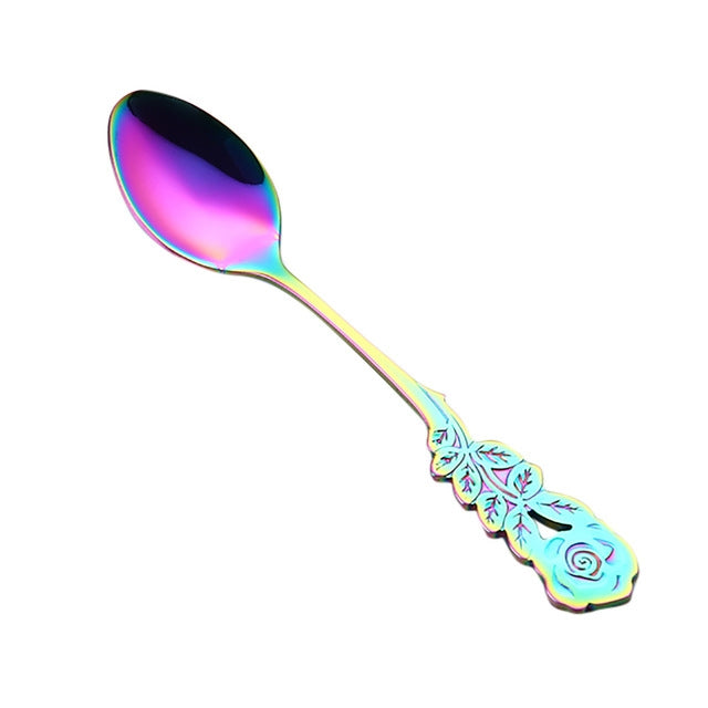Small Mini Stainless Steel Rose Flower Coffee Spoon Strring Spoon Teaspoon Tea Spoon Dessert Spoon Long Handle Tableware