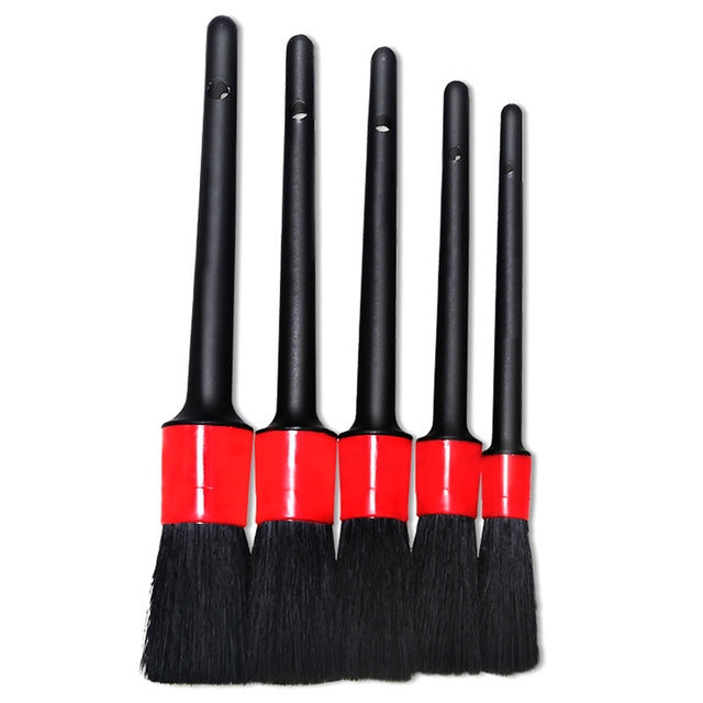 5 Pcs Car Detailing Brush Cleaning Natural Boar Hair Brushes Auto Detail Tools Products Wheels Dashboard
