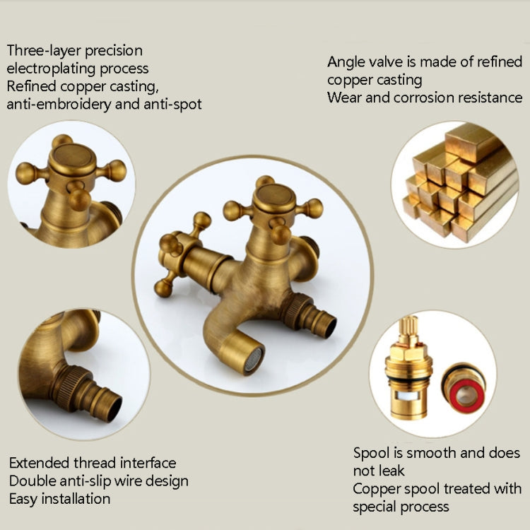 Copper Antique Washing Machine Faucet one Point two Pairs Single Cold 4 Points Faucet