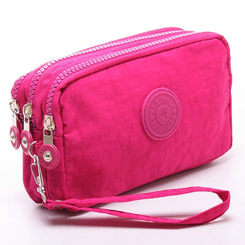 Three-Layer Zipper Short for Ladies Change Mobile Bag