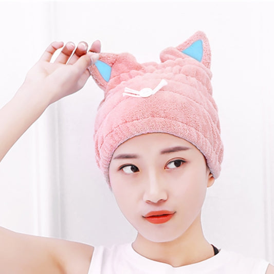 Coral Fleece Soft Absorbent Cat Ear Dry Hair Cap Thickened Adult Shower Cap