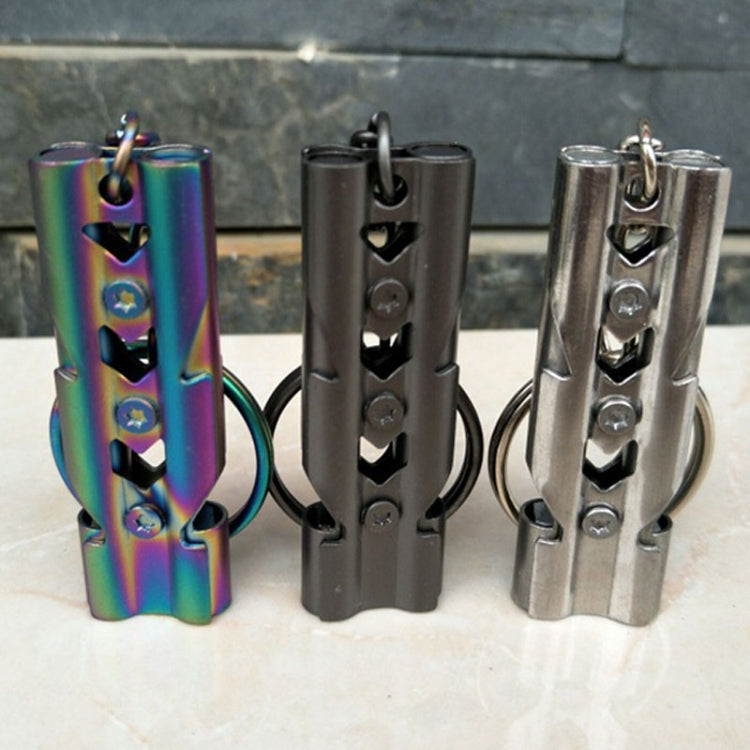Outdoor High-decibel Stainless Steel Self-protection Double Tube Survival Whistle with Key Ring