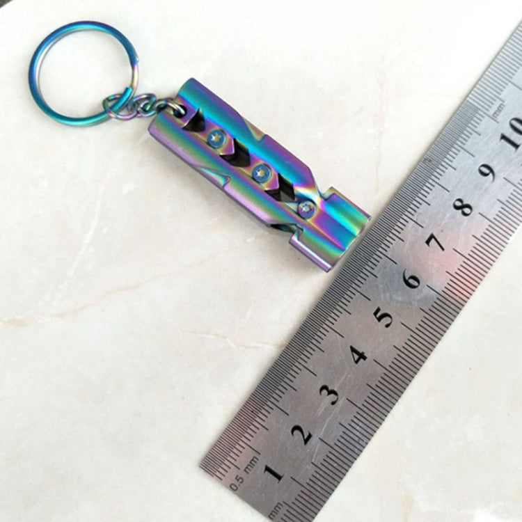 Outdoor High-decibel Stainless Steel Self-protection Double Tube Survival Whistle with Key Ring