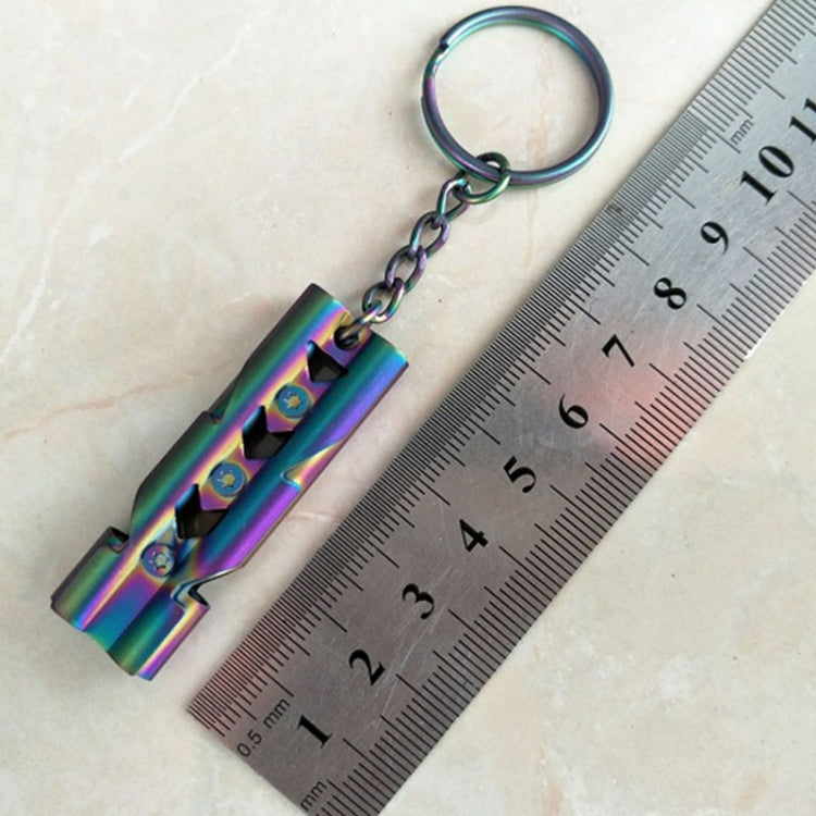 Outdoor High-decibel Stainless Steel Self-protection Double Tube Survival Whistle with Key Ring