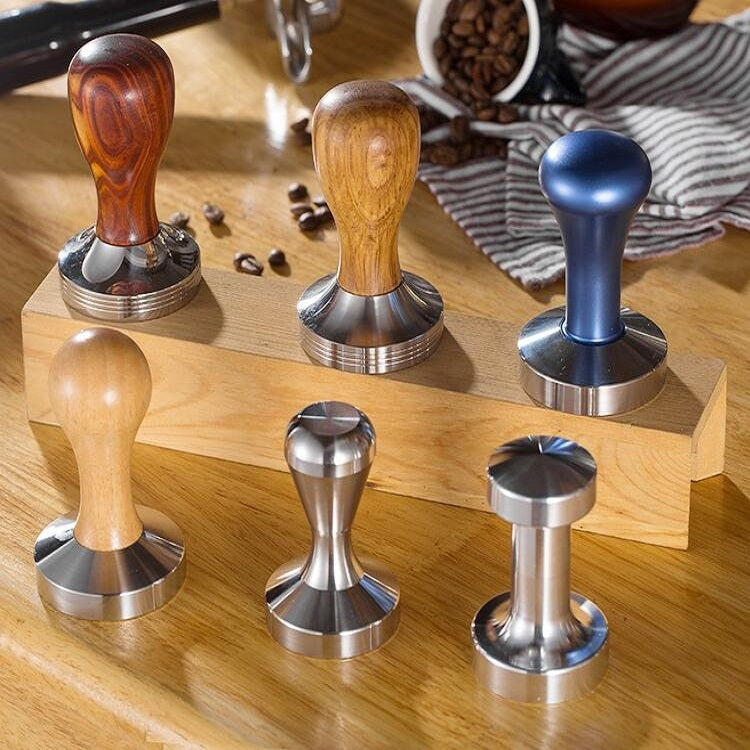 Stainless Steel Solid Wood Handle Integrated Coffee Powder