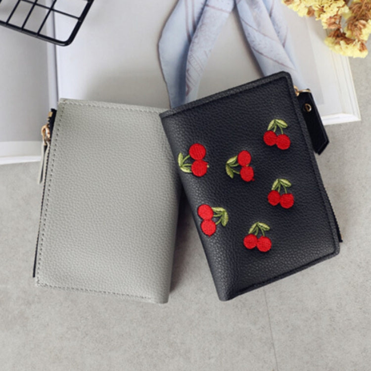 PU Leather Cherry Embroidery Coin Purse Card Holders