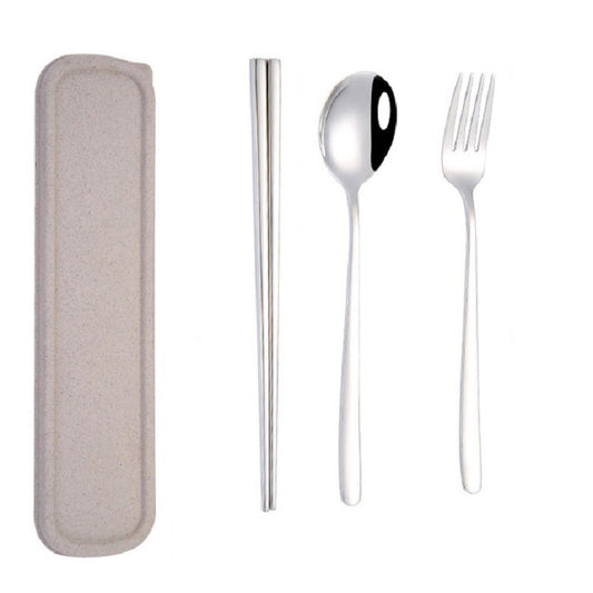 3pcs / Set Portable Stainless Steel Tableware Creative Set Chopsticks Spoon Fork Gift