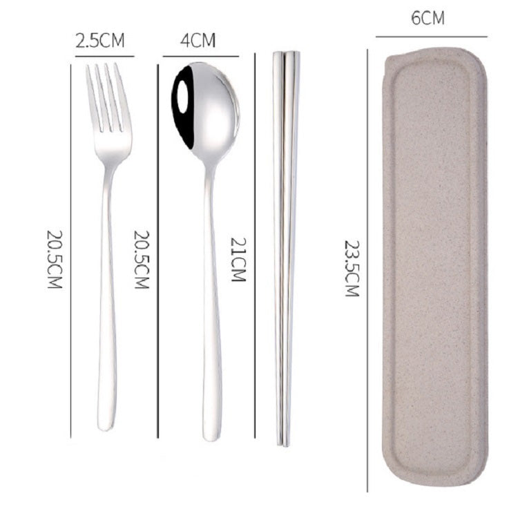3pcs / Set Portable Stainless Steel Tableware Creative Set Chopsticks Spoon Fork Gift