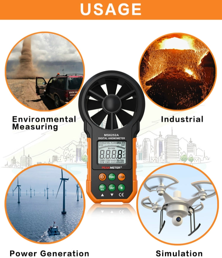 PEAKMETER High-precision Digital Display Wind Speed Air Volume Measuring Instrument