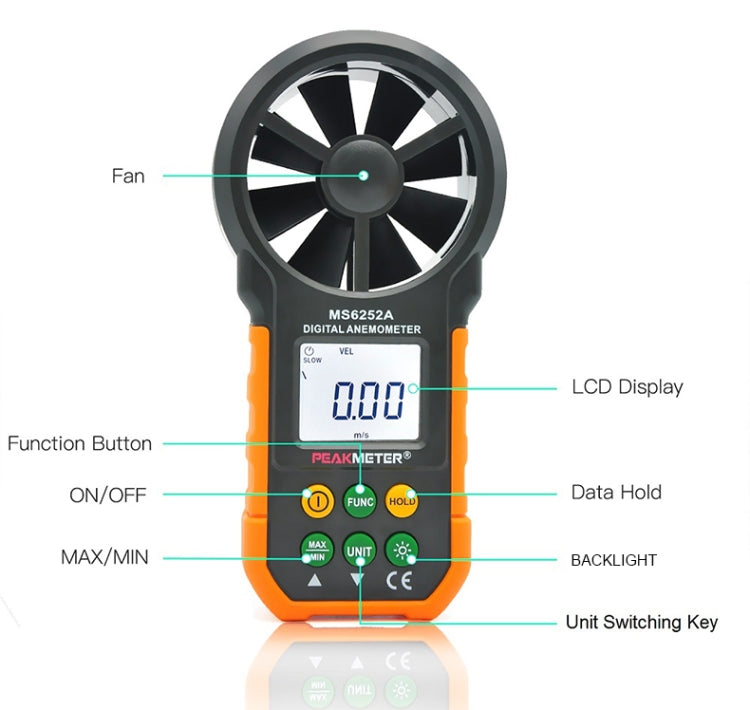 PEAKMETER High-precision Digital Display Wind Speed Air Volume Measuring Instrument